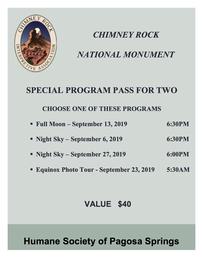 Chimney Rock Special Program Pass for 2 202//261